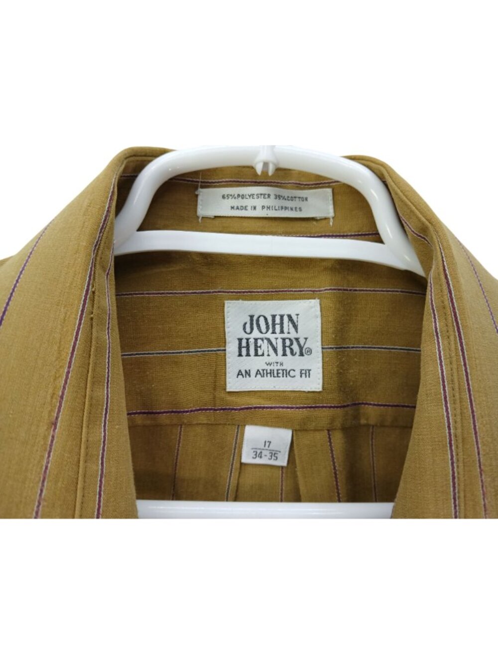 Vintage John Henry Mustard Yellow Striped Button Up Shirt Size 17 34-35 Athletic - Picture 5 of 15